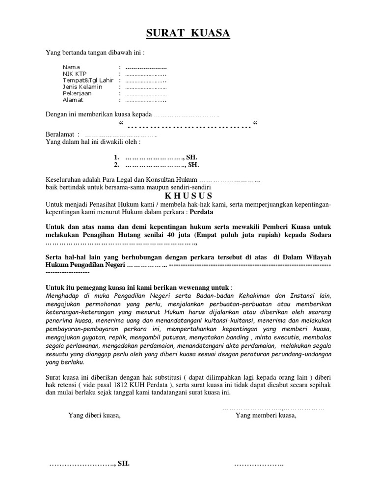 Contoh Surat Kuasa Khusus Visio