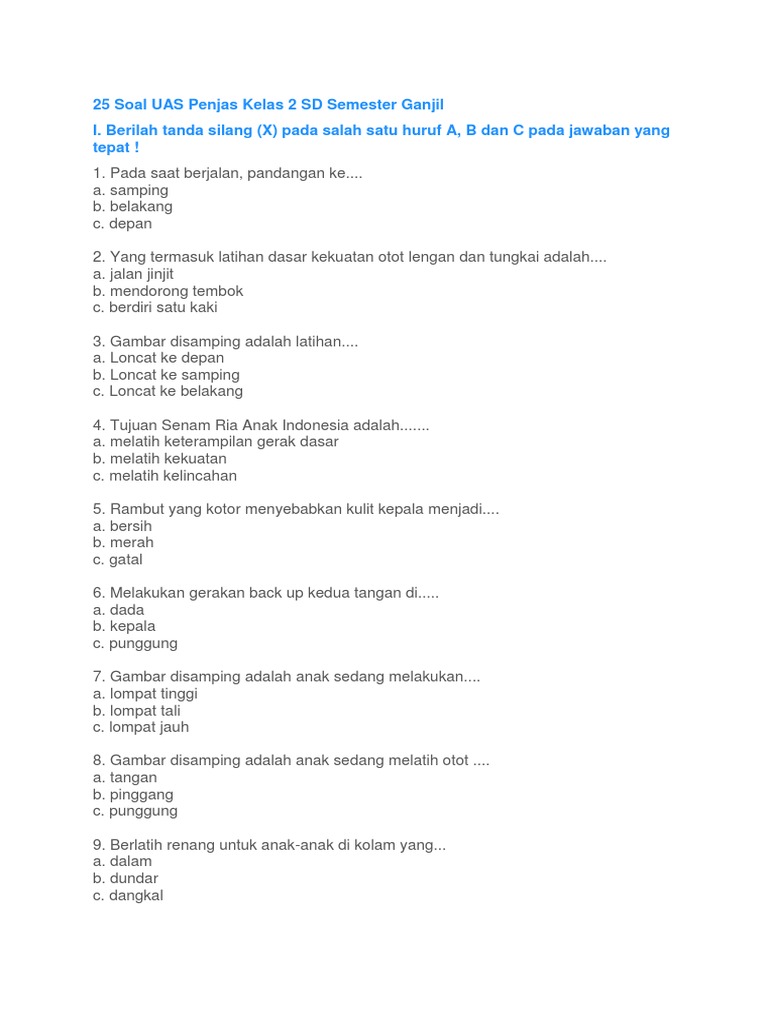 25 Soal Uas Penjas Kelas 2 Sd Semester Ganjil Docx