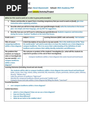 lesson plan of landforms and venn diagram