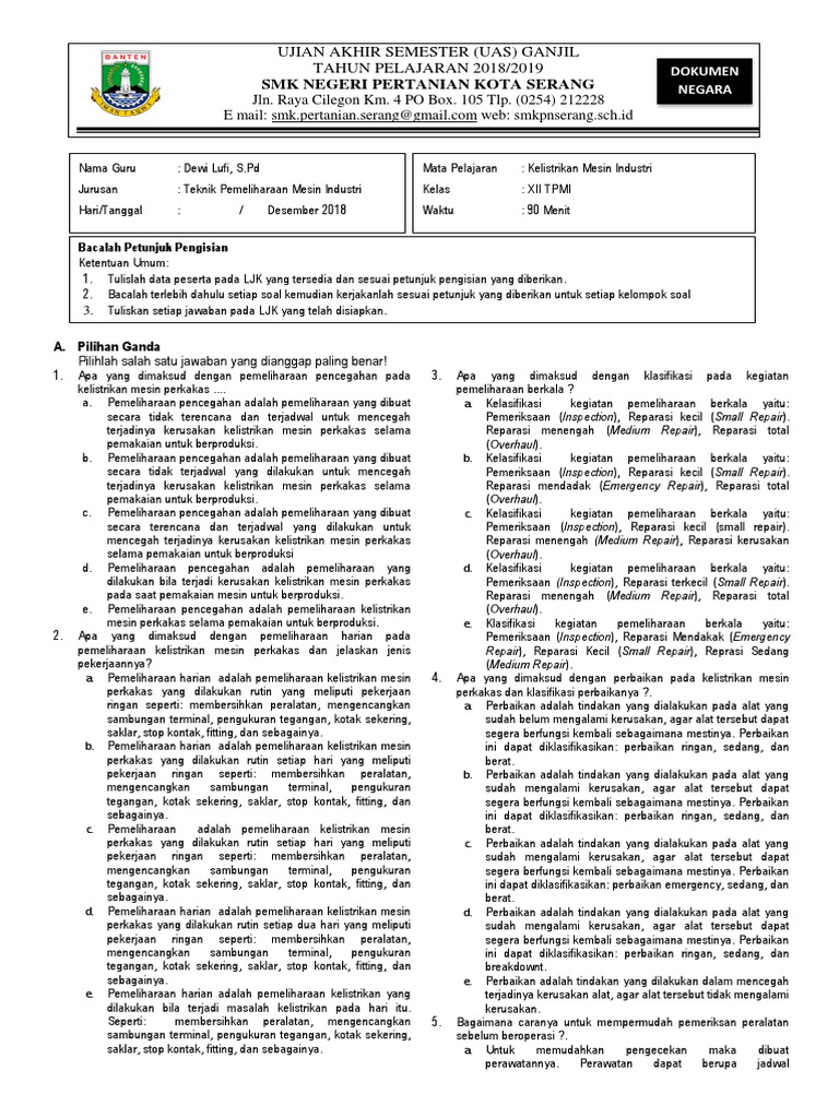 Soal Uas Kelistrikan Mesin Xii
