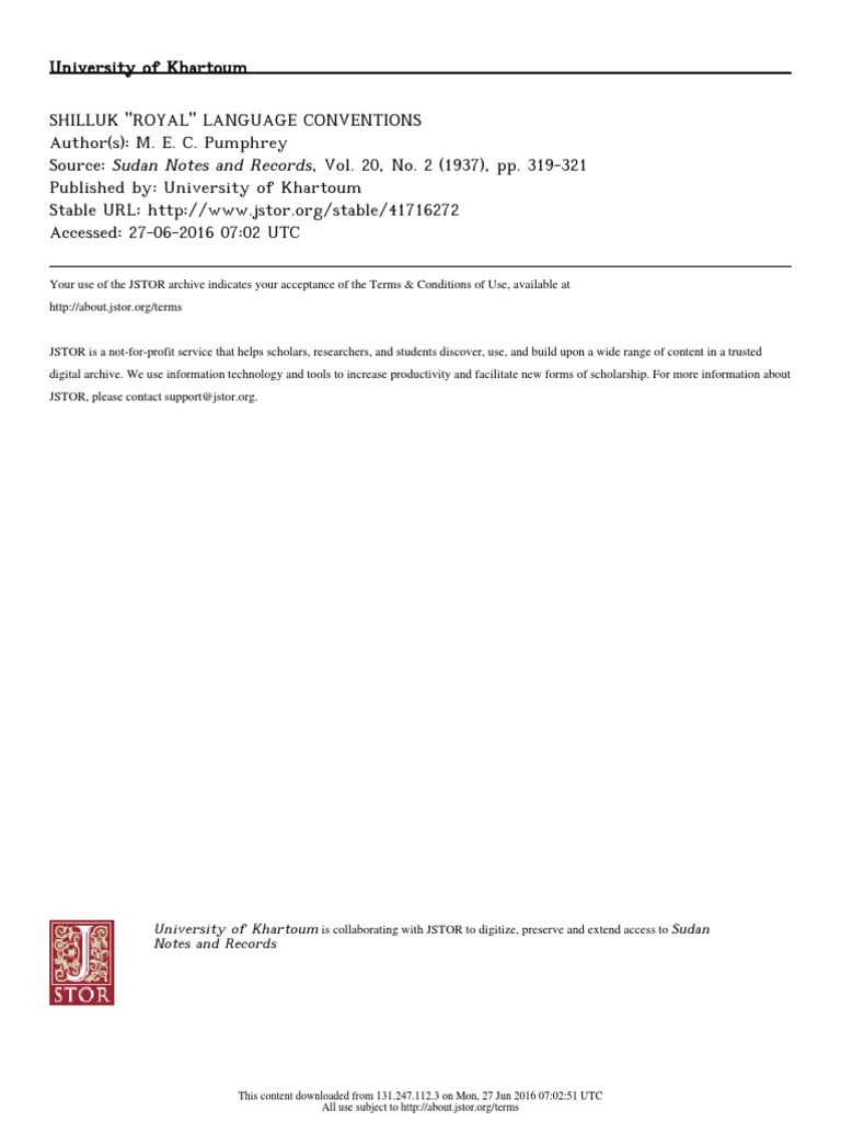 Shilluk Language and Royal Titles | PDF | Linguistics