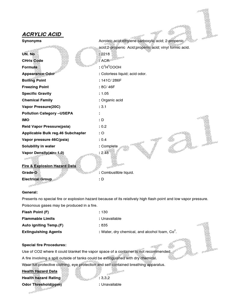 Acrylic Acid MSDS PDF PDF Fires Water