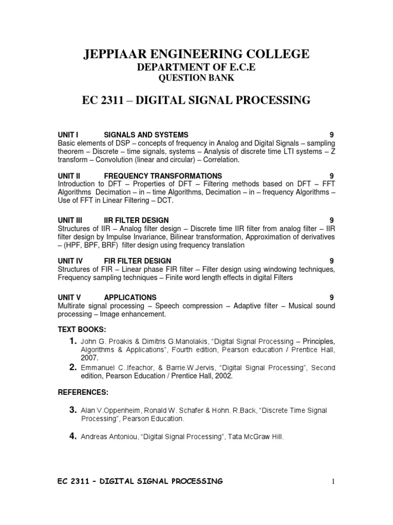 Cs2403 Dsp Discrete Fourier Transform Digital Signal Processing
