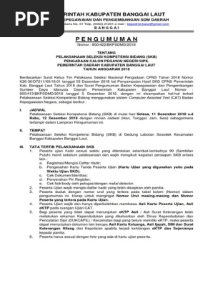 Surat Pengumuman Jadwal Skb Cpns Kab Banggai Laut Tahun 2018