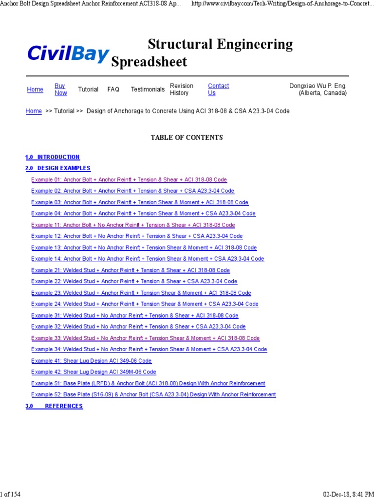 Anchor Bolt Design Spreadsheet Anchor Reinforcement ACI31808 Appendix