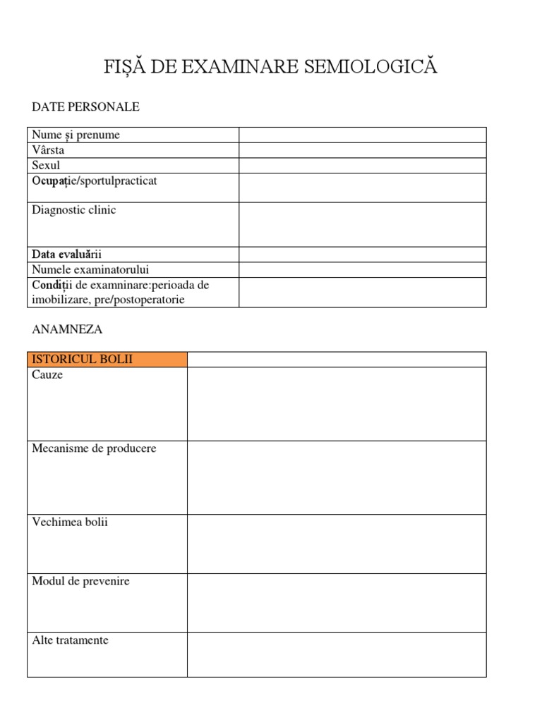 Fisa Evaluare PACIENT Semiologie | PDF