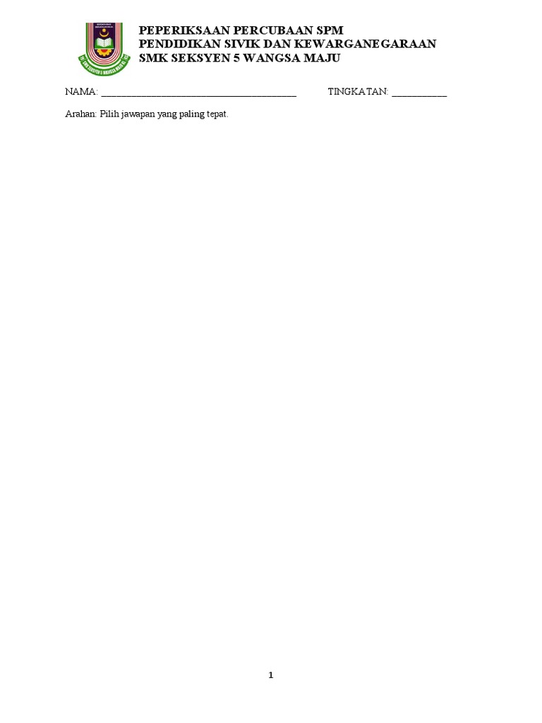 Soalan Sivik Tingkatan 5