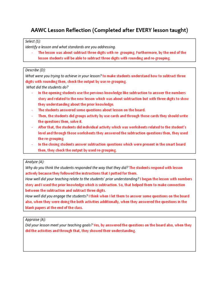 Lesson Reflection 1 | PDF