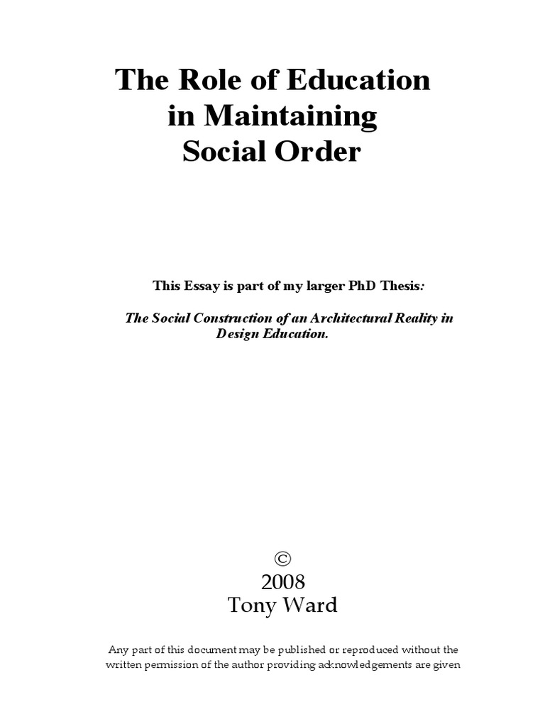 the role of education in maintaining social order.pdf | Curriculum ... 
