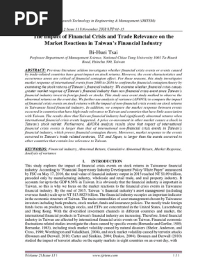 The Impact of Financial Crisis and Trade Relevance on the Market Reactions in Taiwan’s Financial Industry