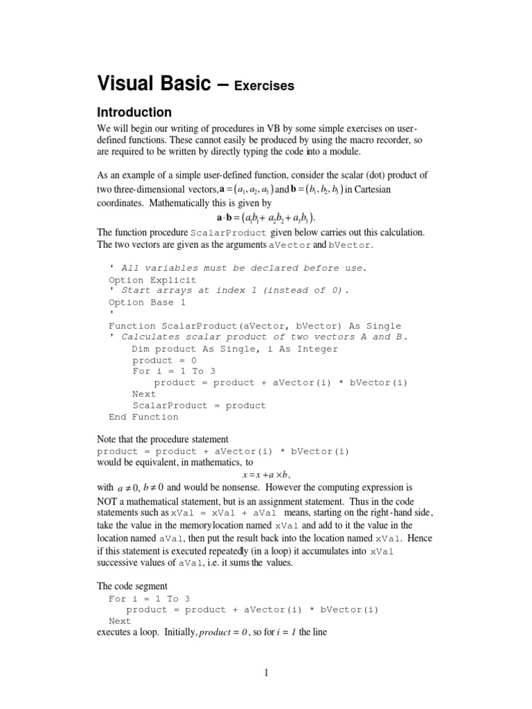 1B40 VBA Vectors PDF | PDF | Vector Space | Subroutine