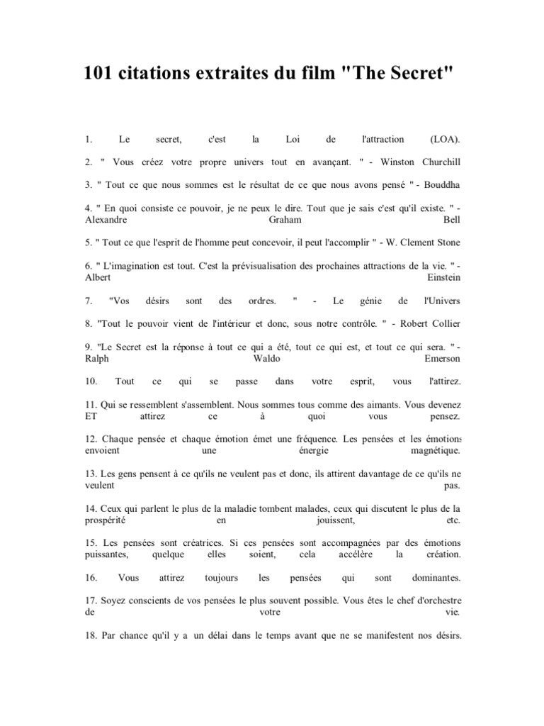 101 Citations Le Secret Loi De L Attraction Nouvelle Pensee Bonheur