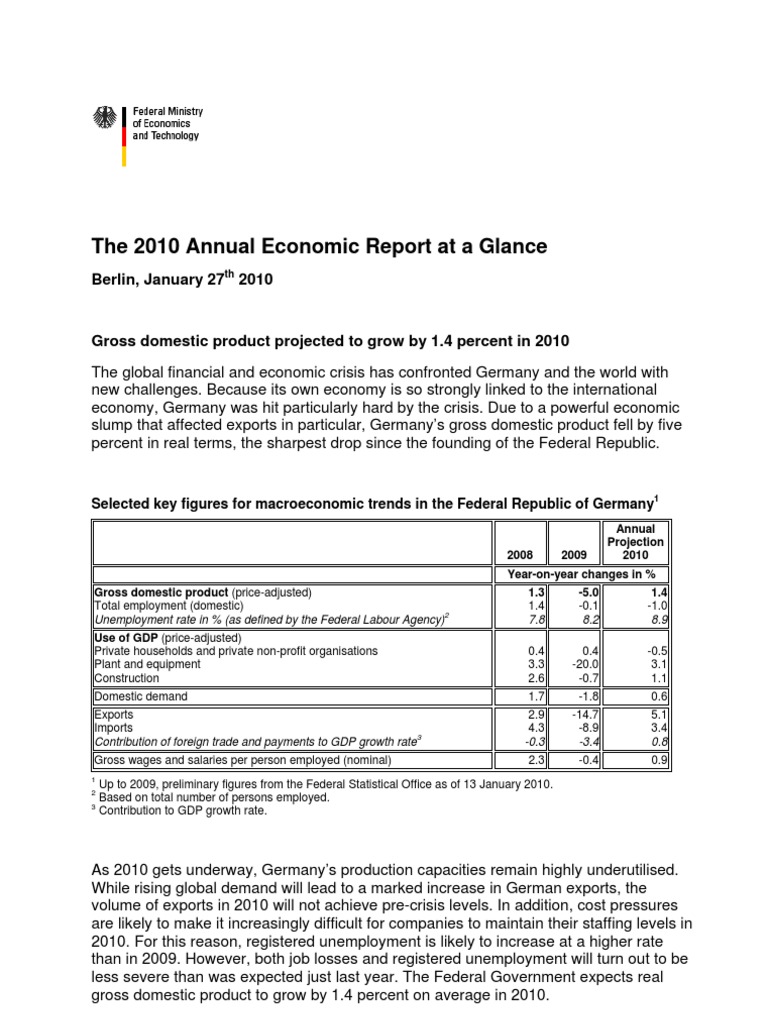 Germany's 2010 Economic Outlook Report | PDF | Business