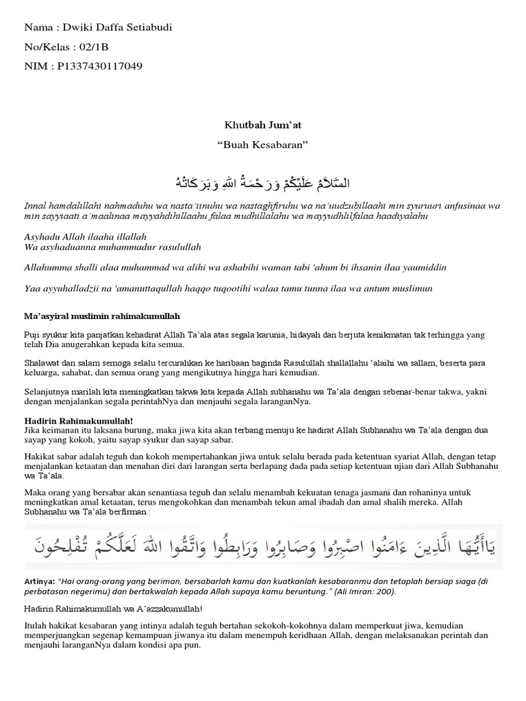 Contoh Teks Khutbah Jumat Singkat