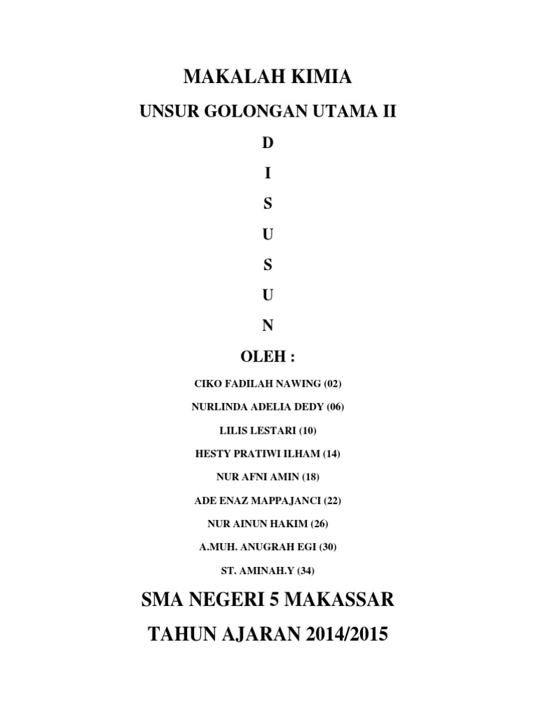 Makalah Kimia Unsur Golongan Utama Contoh Makalah Makalah Kimia Unsur Golongan Utama Contoh Makalah
