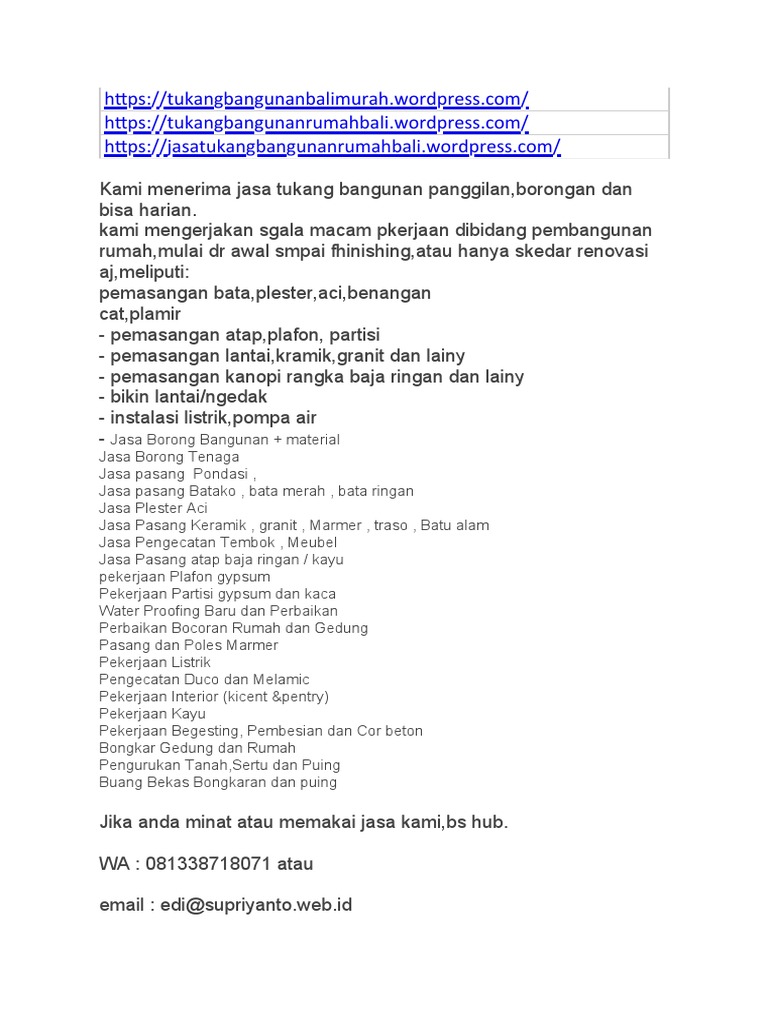 Jasa Tukang Bangunan Di Bali PDF