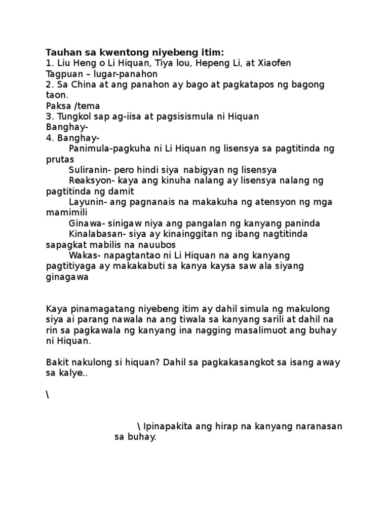 Tauhan Sa Kwentong Niyebeng Itim | PDF