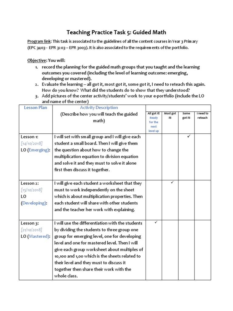 Teaching Practice Task 5 | PDF | Lesson Plan | Cognition