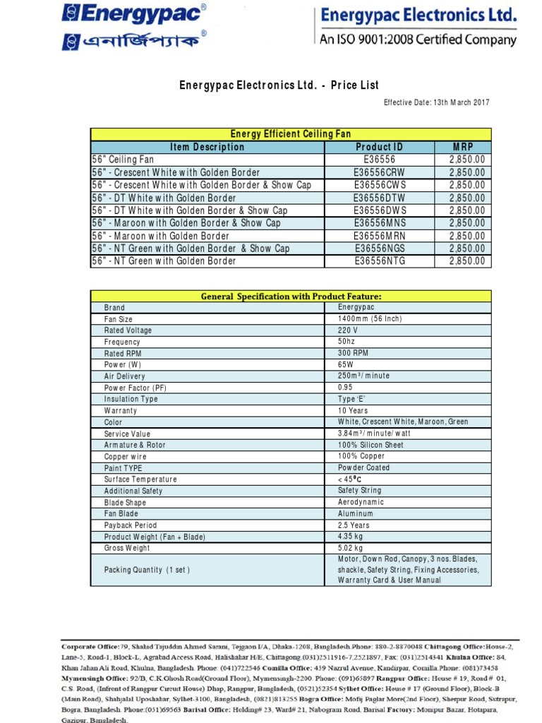 Energypac Electronics Ltd Price List Alternating Current Equipment