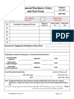 Equipment/Machinery Entry and Exit Form: Number 2005/001