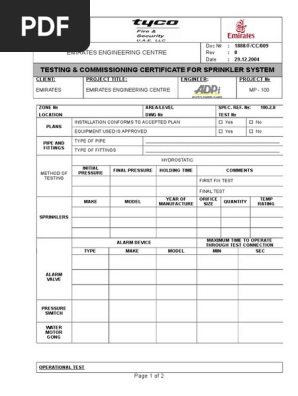 Fire Alarm Installation Certificate Template