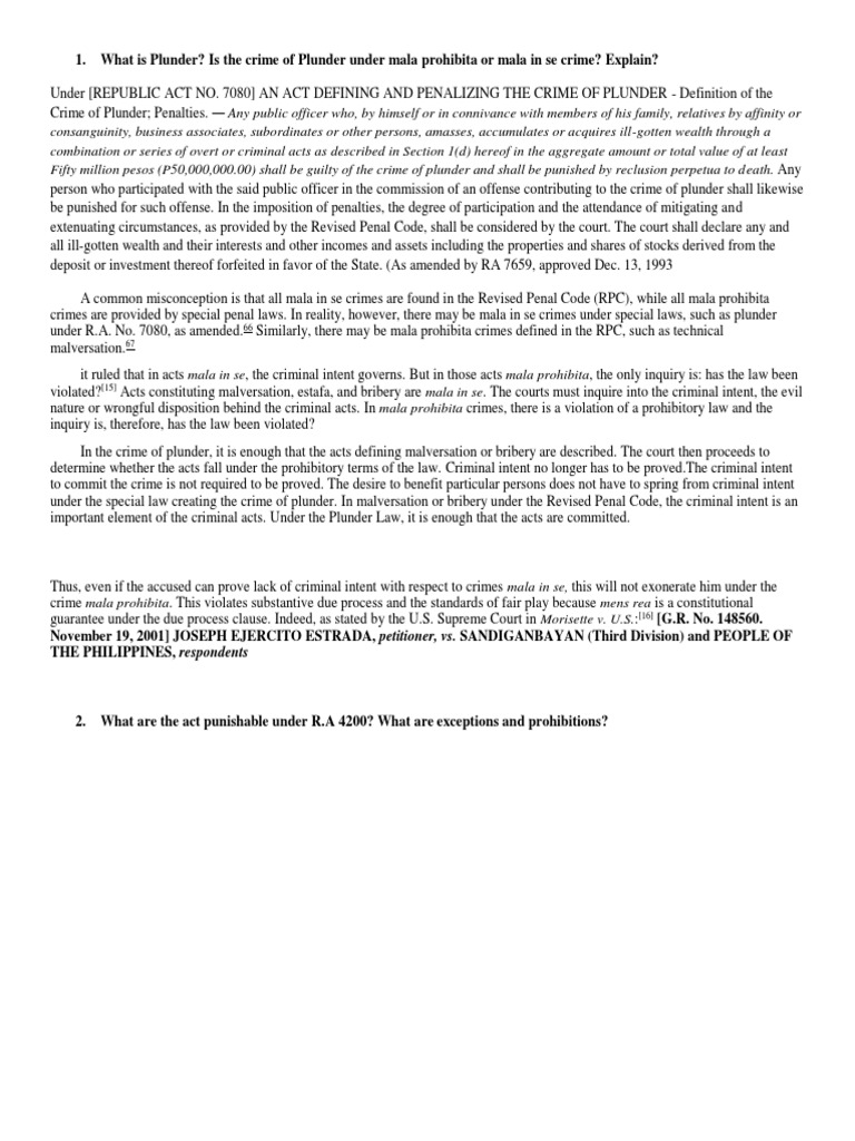 What is Plunder Intention (Criminal Law) Crimes