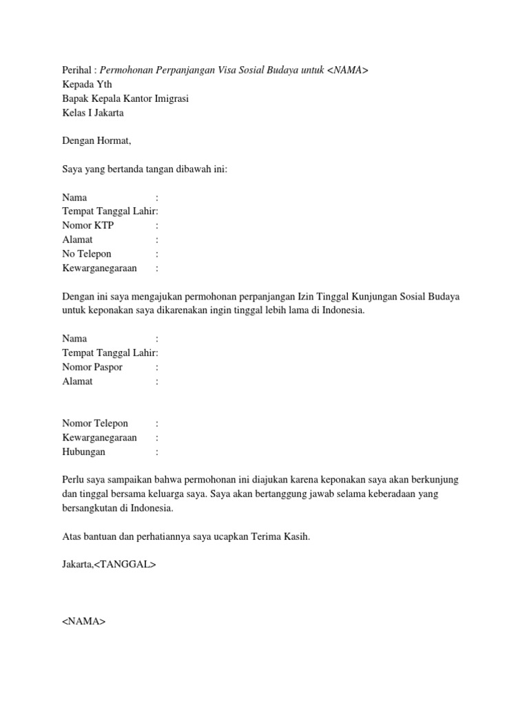 Contoh Surat Permohonan Extend