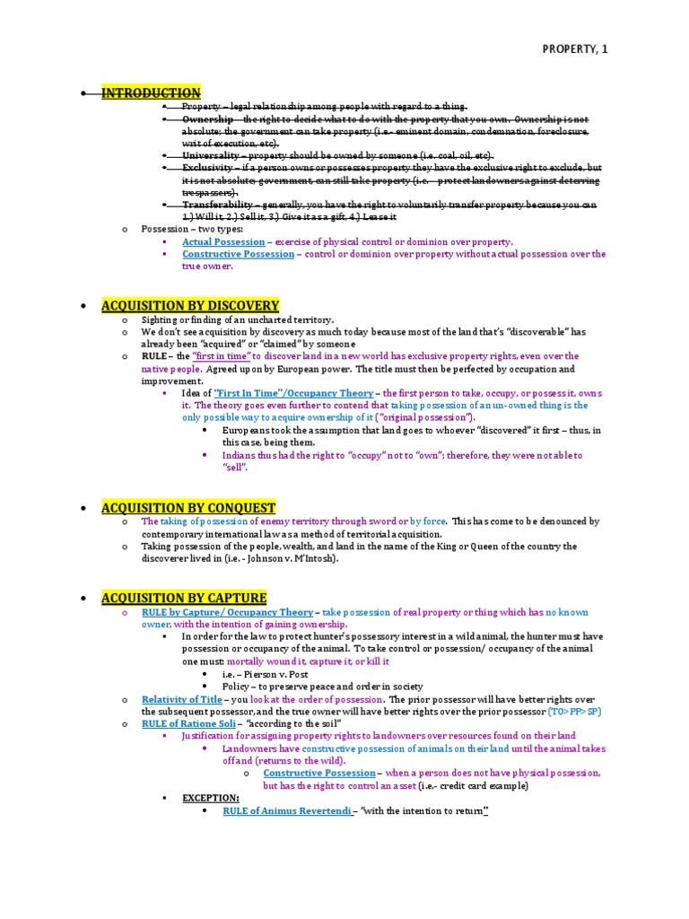 Property Outline '11 | PDF | Adverse Possession | Landlord