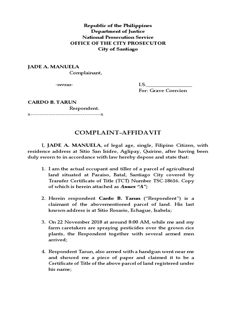 legal-wrting-draft-complaint-grave-coercion-pdf-affidavit