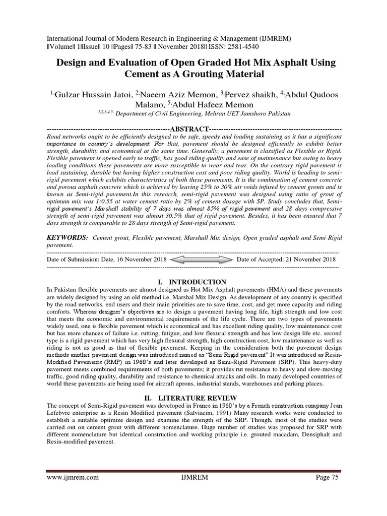 Design and Evaluation of Open Graded Hot Mix Asphalt Using Cement As A ...