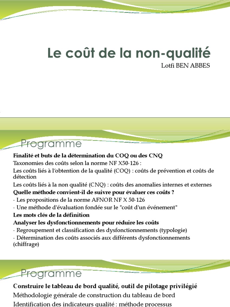 Le Coût de La Nonqualité  Management de la qualité  Dé  Essai