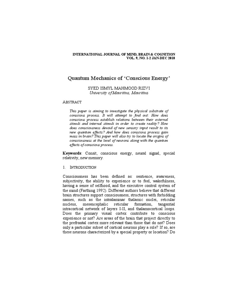 Quantum Mechanics of 'Conscious Energy' | PDF | Consciousness | Brain