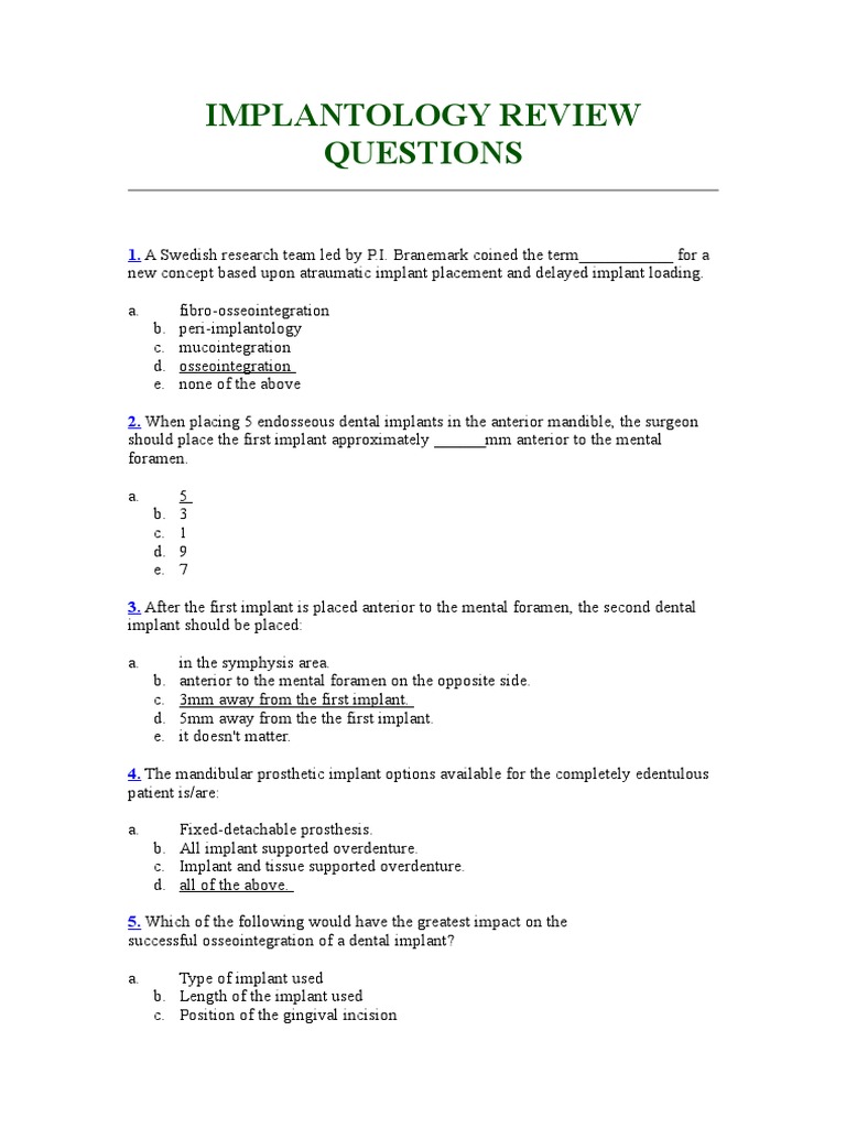 MCQ 123 PDF Dental Implant Face