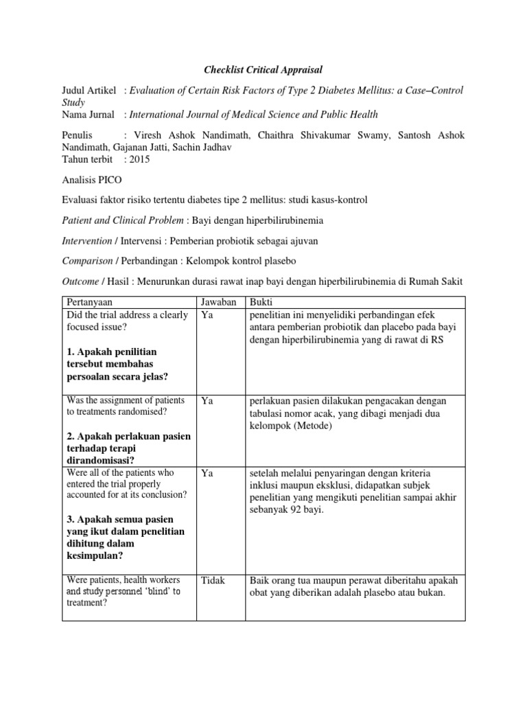 Checklist Critical Appraisal Case Control | PDF | Pengembangan Diri ...