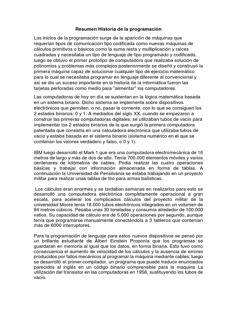 Resumen Historia de La Programación Compilador