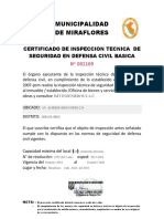 Certificado inspección técnica seguridad defensa civil Municipalidad Miraflores