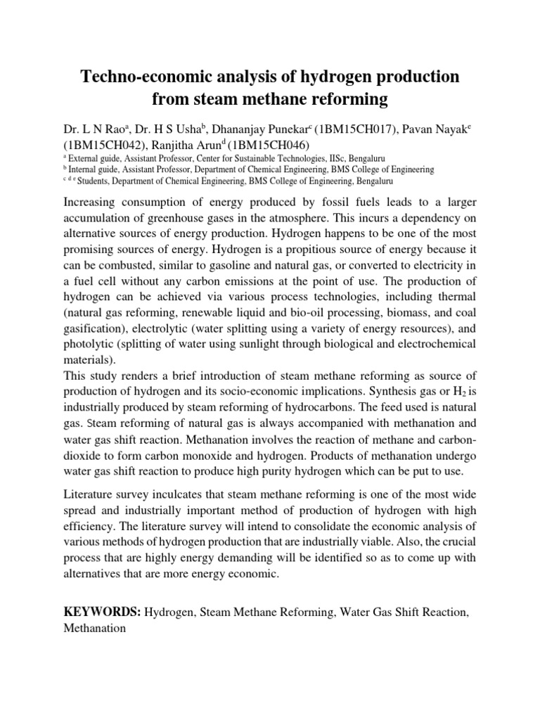 2018-09-28 - Abstract - Techno Economic Analysis of Hydrogen Production ...