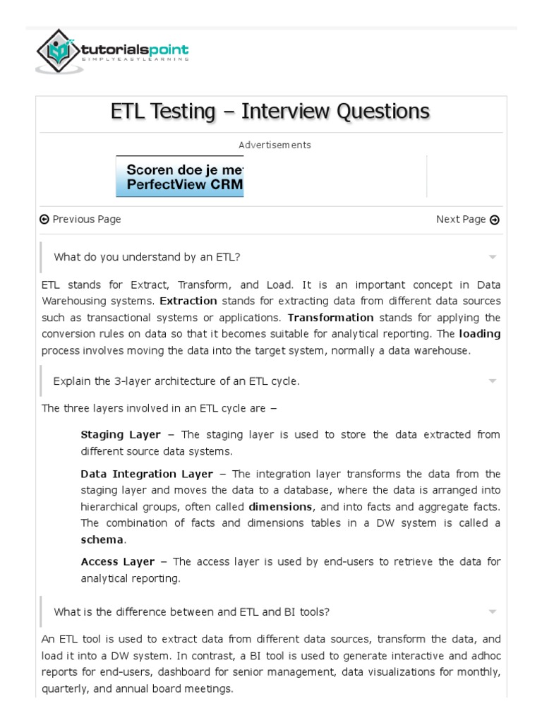 ETL Testing Interview Questions PDF Data Warehouse Business