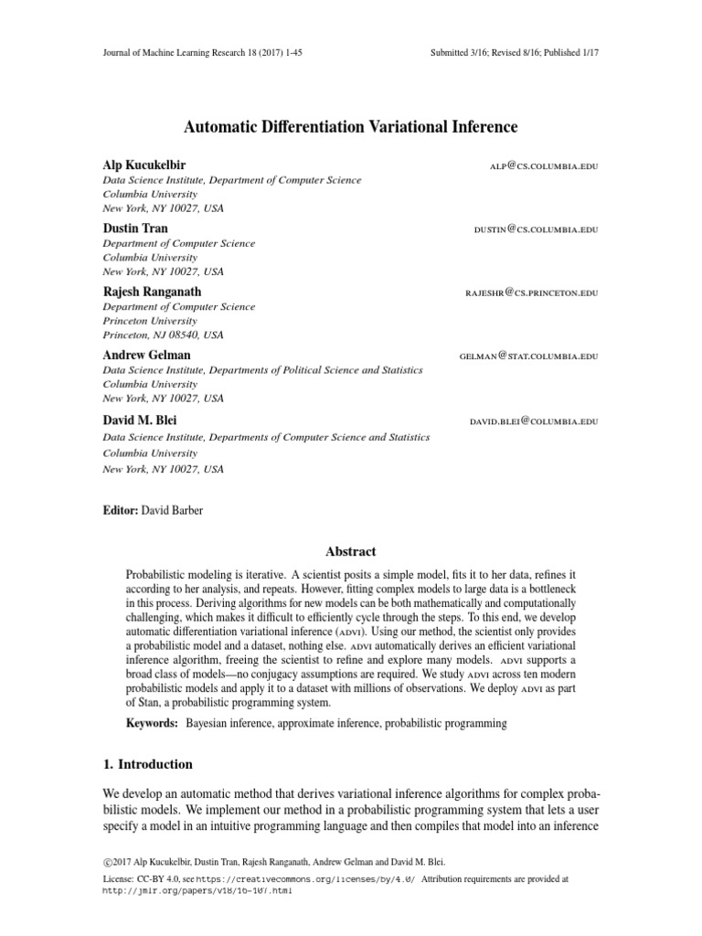 Automatic Differentiation Variational Inference | PDF | Normal ...