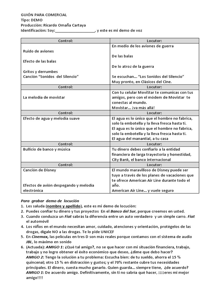 Guión para Comercial PDF Blog