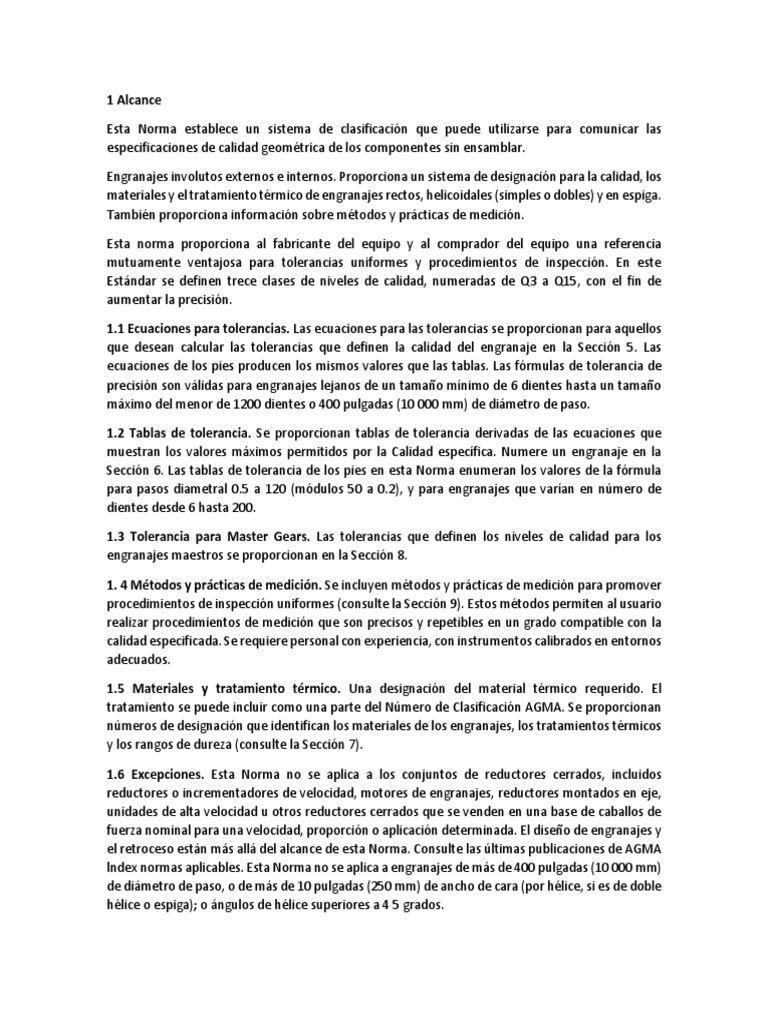 1 Alcance de Engranes Agma 2000 A88 Descargar gratis PDF Engranaje