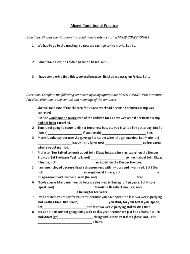 Mixed Conditional Practice Directions Change The Situations Into