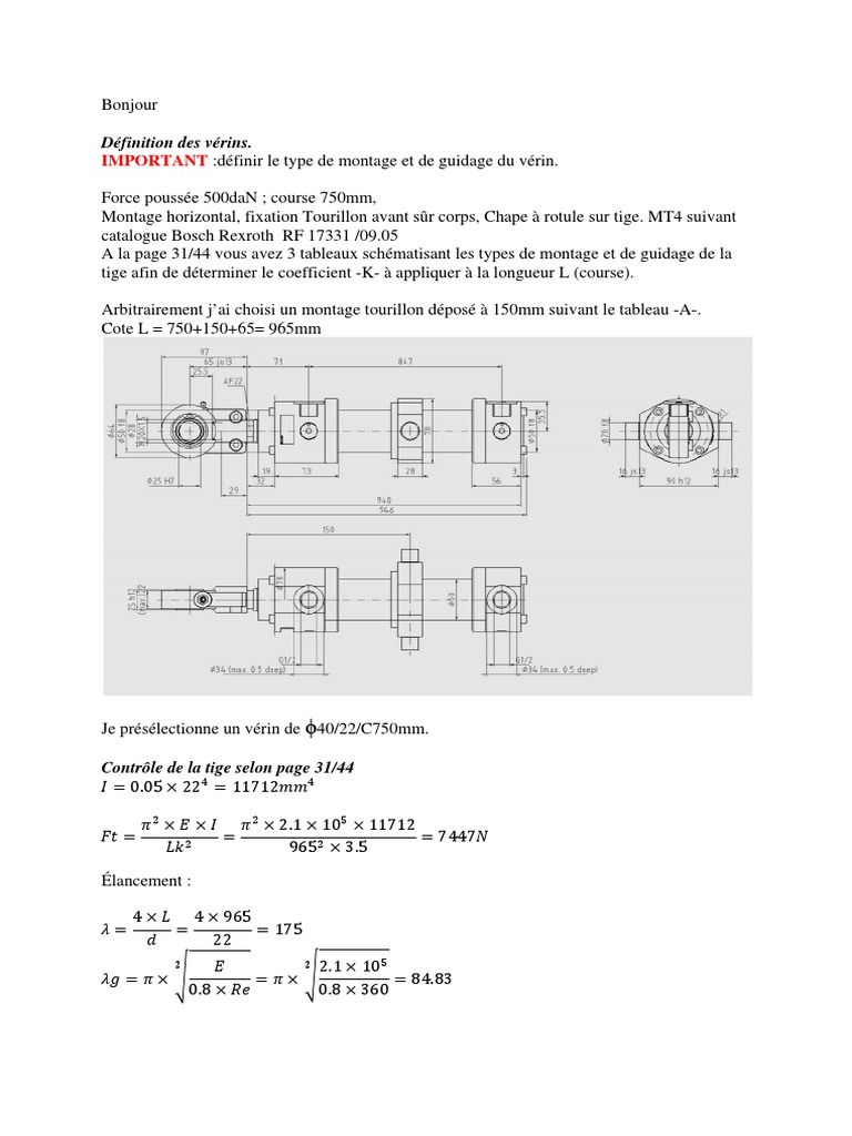 Calcul et dimensionnement vérin hydraulique PDF Pompe Puissance — free download