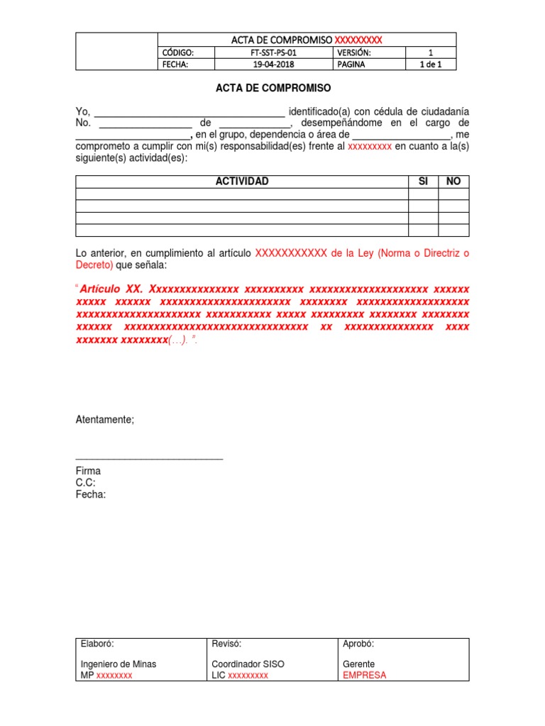 Formato de Acta de Compromiso Laboral | PDF | Finanzas y dinero