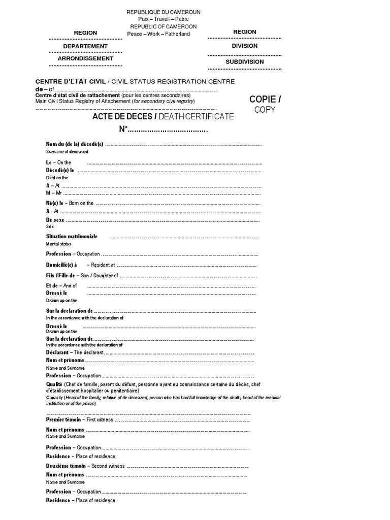 Modèle Acte de Décès PDF Document Documents officiels