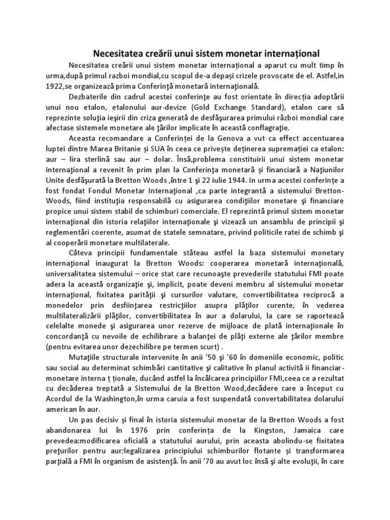 Necesitatea Crearii Unui Sistem Monetar International | PDF