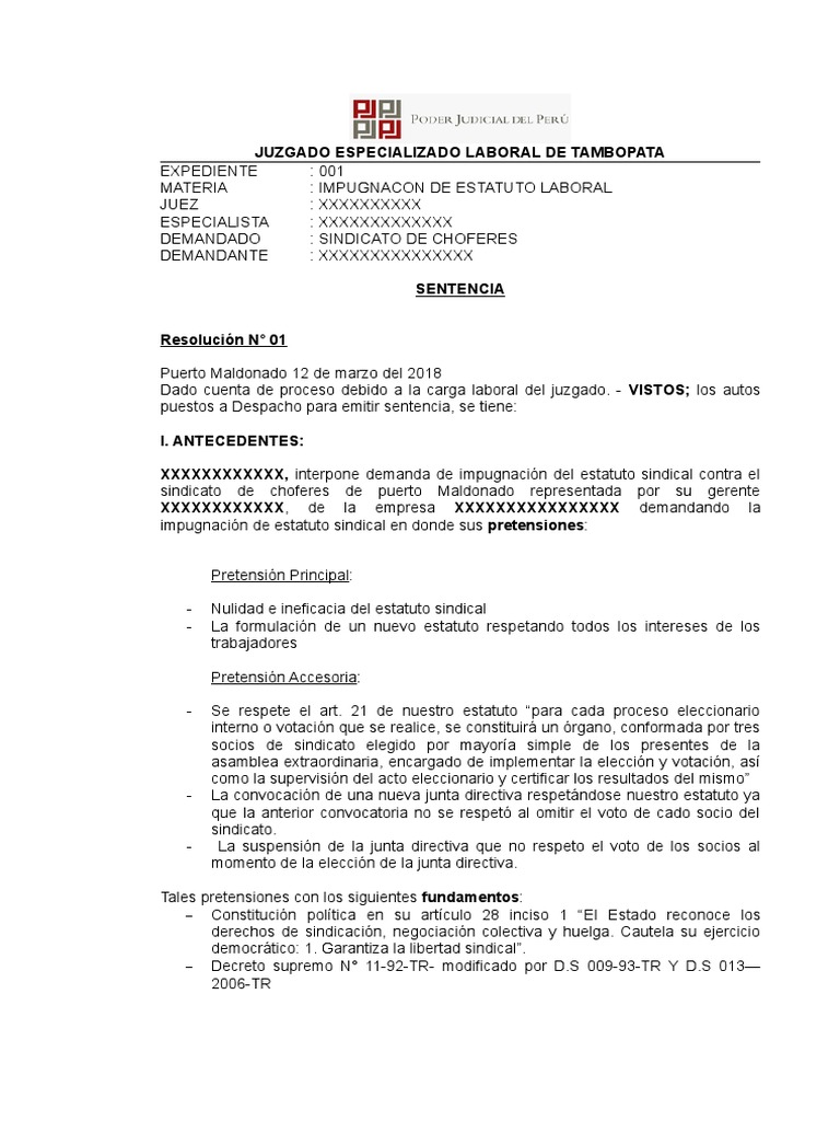 Modelo de Sentencia Laboral | PDF | Sindicato | Votación