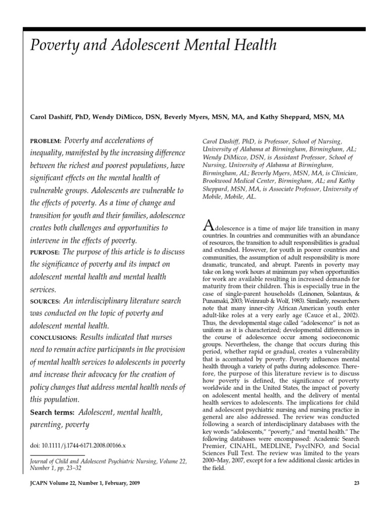Poverty's Impact on Adolescent Mental Health | PDF | Poverty | Poverty ...