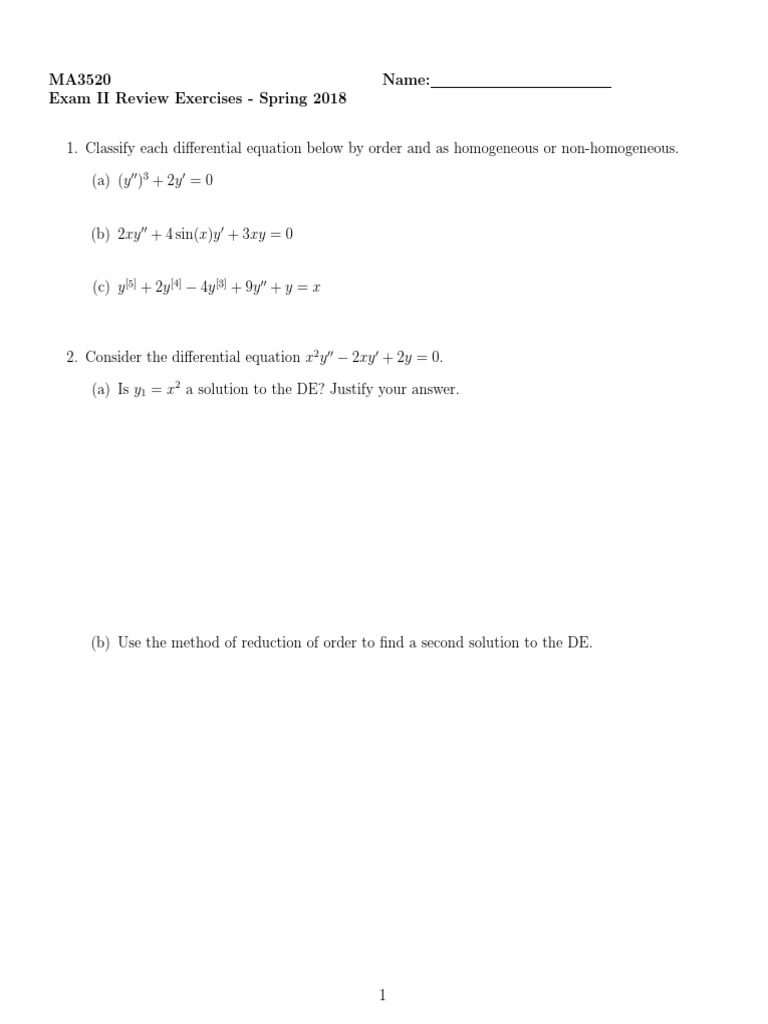Exam+II+Review Differential Equations Equations