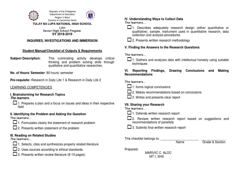 Qualitative Research Checklist for SHS | PDF | Qualitative Research ...